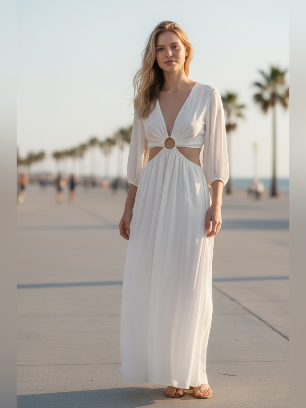 Elegant White Cutout Maxi Dress with Ring Detail
